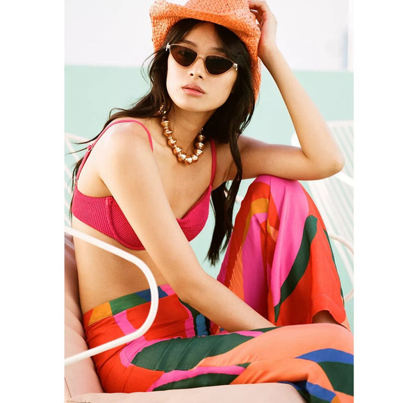 New Anthropologie Farm Rio Colorful Leaves Flared Pants $175 MEDIUM Red Motif - Picture 1 of 6